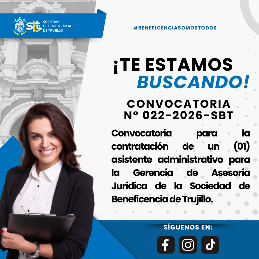 Convocatoria N°022-2026-SBT para la contratación de un (01) asistente administrativo para la Gerencia de Asesoría Jurídica 